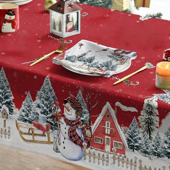 Classic Cartoon Snowman Tablecloth 60x84 inch – Oilproof & Dustproof Cover - Picture 4 of 5